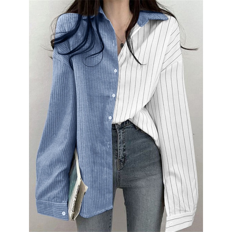 Contrast Stripe Long Sleeve Button Lapel Shirt