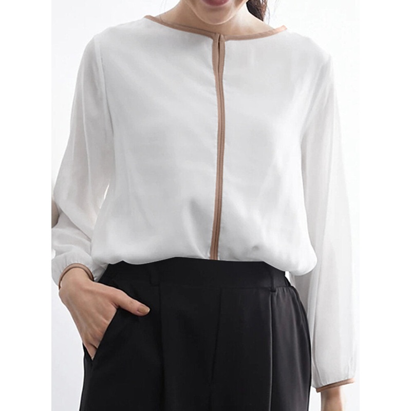 Contrast Trim Crew Neck Blouse For Women