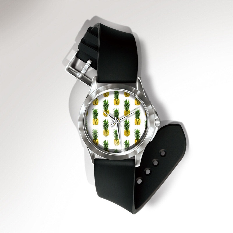 Fashion Pineapple Print Watch Summer Fruit Alloy PVC Casual Lady Quartz Watch