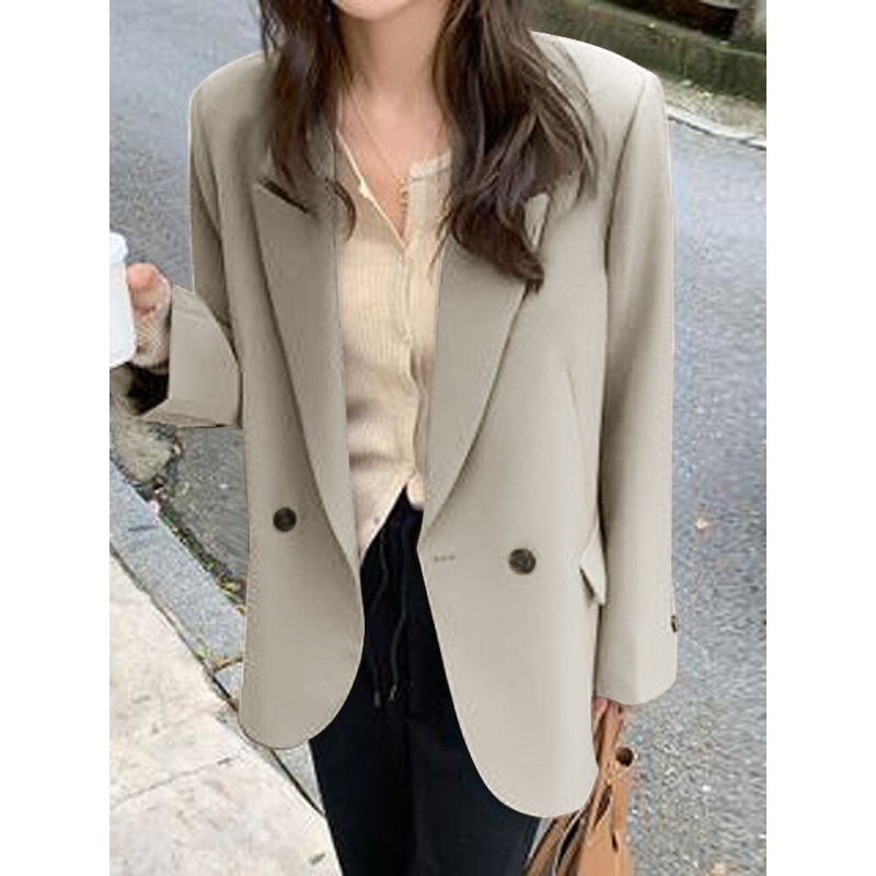 Solid Long Sleeve Button Front Lapel Blazer