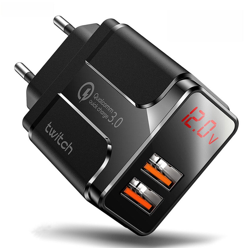 Twitch 18W 2-Port USB Charger Dual QC3.0 FCP AFC MTK Fast Charging Wall Charger Adapter EU Plug for iPhone 12 13 14 Pro 14 Pro Max for Samsung Galaxy S23 for Huawei Mate50 for Oppo Reno9 for Redmi K60 for Xiaomi 13 pro