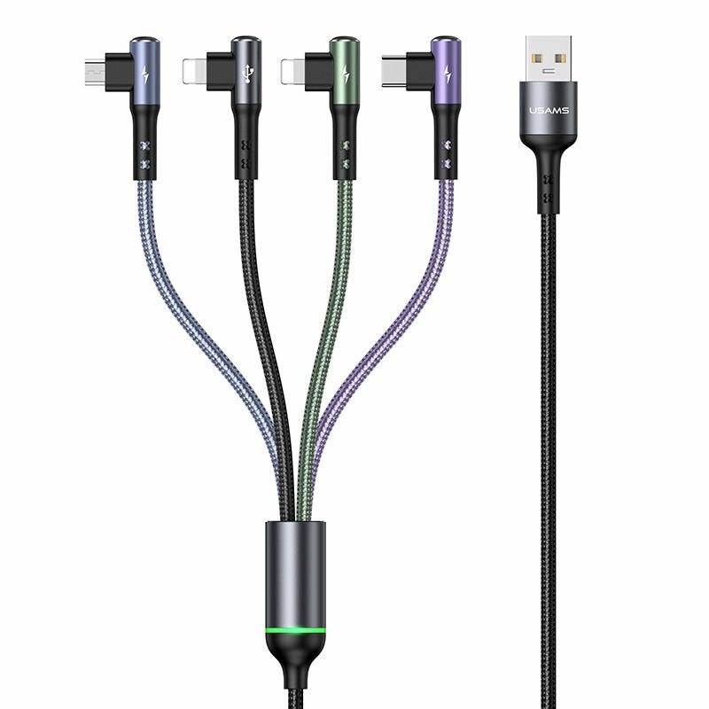 USAMS US-SJ563 3A USB-A for iP*2/Type-C/Micro Cable Fast Charging Data Transmission Nylon Braided Core Line 1.2M Long for iPhone 13 14 14 Pro 14 Pro Max for Samsung Galaxy S22 for Huawei Mate50 for Xiaomi 13 Pro