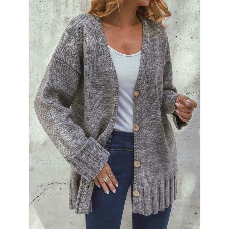 Vintage Solid Color V-neck Button Cardigans For Women