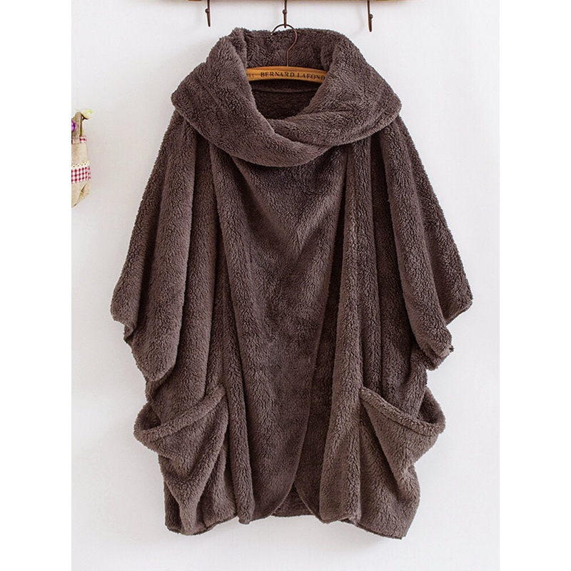 Women Batwing Sleeve Fleece Warm Outerwear Coats