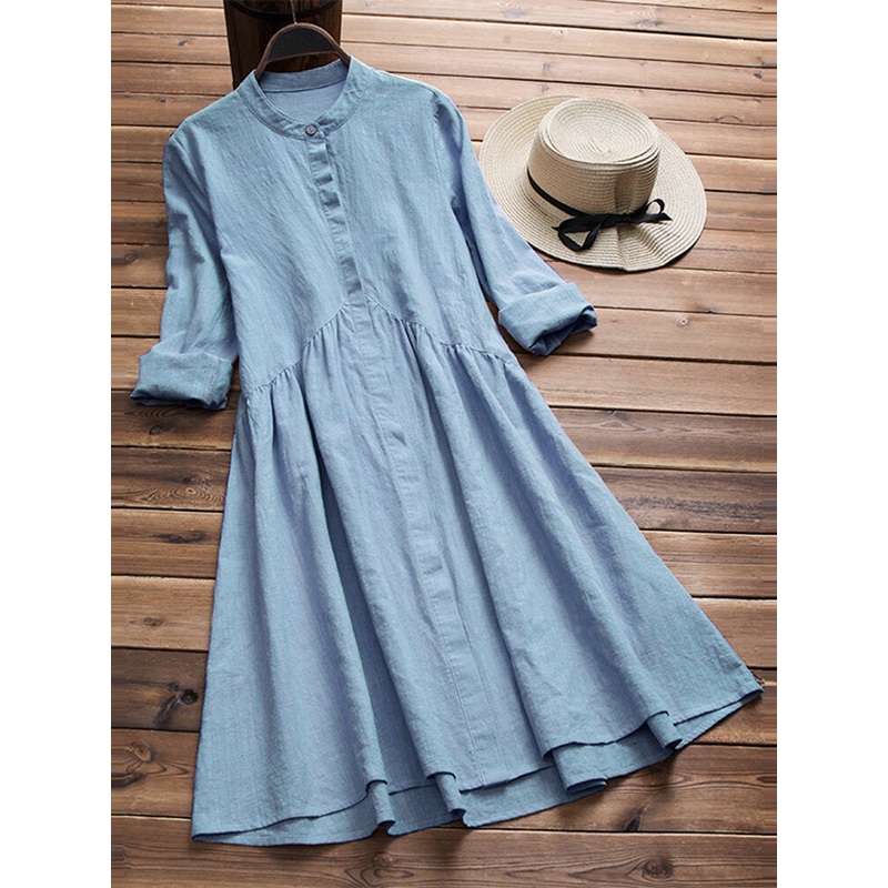 Women Vintage Tunic Retro Ethnic Midi Shirt Dress