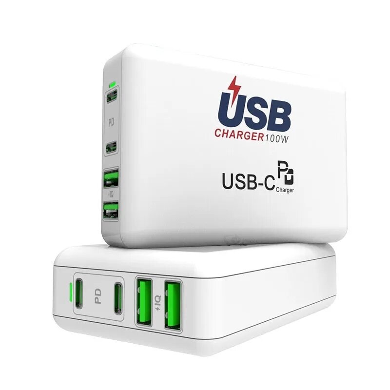 100W 4 Ports PD3. QC3.0 Wall Charger Fast Charging for iPhone 14 14 Plus 14 Pro Max For Samsung Galaxy S22 Z Flip 4 MacBook Pro 16 For iPad Pro 2021