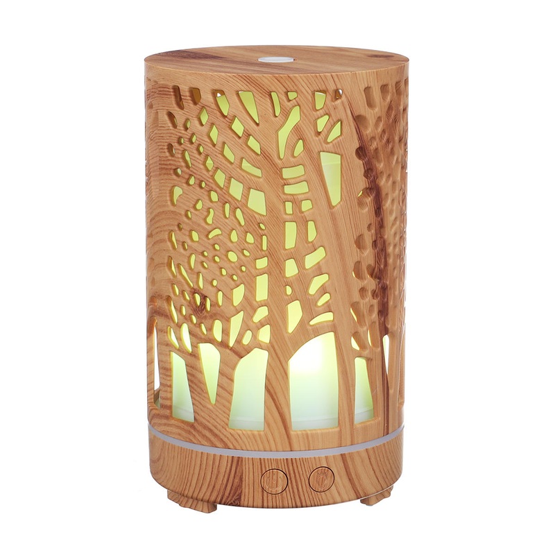 110ML Mini Ultrasonic Air Humidifier Wood Grain Aromatherapy Essential Oil Diffuser Purification Mist Maker with 7 Colors LED Lights