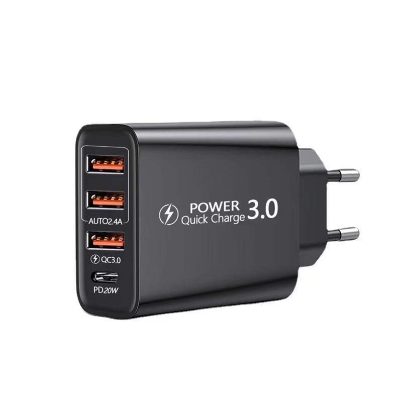 30W 4-Port USB PD Charger Dual 2.4A USB-A QC3.0 PD20W Type-C Fast Charging Wall Charger Adapter EU Plug for iPhone13 14 14 Pro for Samsung Galaxy S22 for Xiaomi 13pro for Redmi K60 for Huawei P50