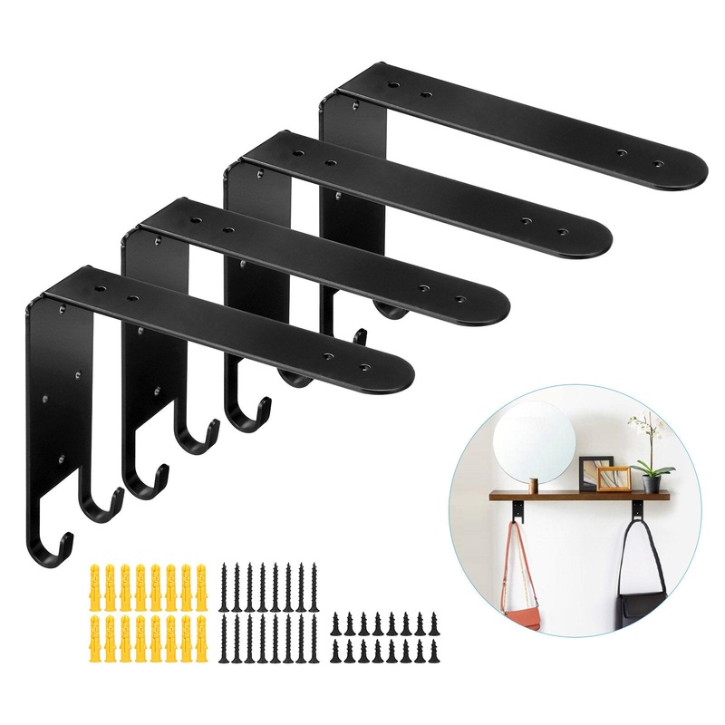 AGSIVO 4pcs Vintage with Hook Wall Mounted Floating Hanging Shelf Board Support Holder