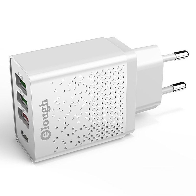 Elough 20W 4-Port USB PD Charger 3USB+Type-C QC3.0 PD4.0 Fast Charging Wall Charger Adapter EU Plug for iPhone 12 13 14 14Pro 14 Pro Max for Huawei P50 for Samsung Galaxy S22 for Oppo Reno9 for Redmi K60