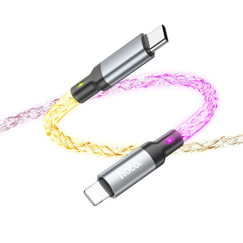 HOCO U112 20W 3A Type-C to iP Cable Soft Colorful Led Lights Shine Fast Charging Data Cable Data Transmission Thickened Copper Core Line 1M Long For iPhone 11 12 13 14 14 Plus 14 Pro Max for iPad Pro