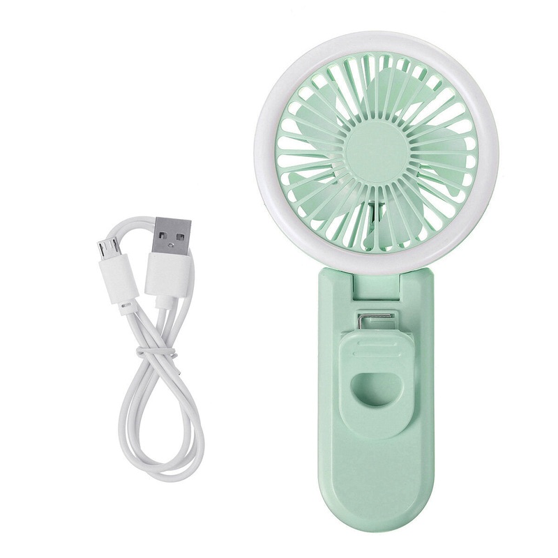 Mini LED Ring Light Fan USB Rechargeable Handheld Makeup Selfie Lamp Air Cooler