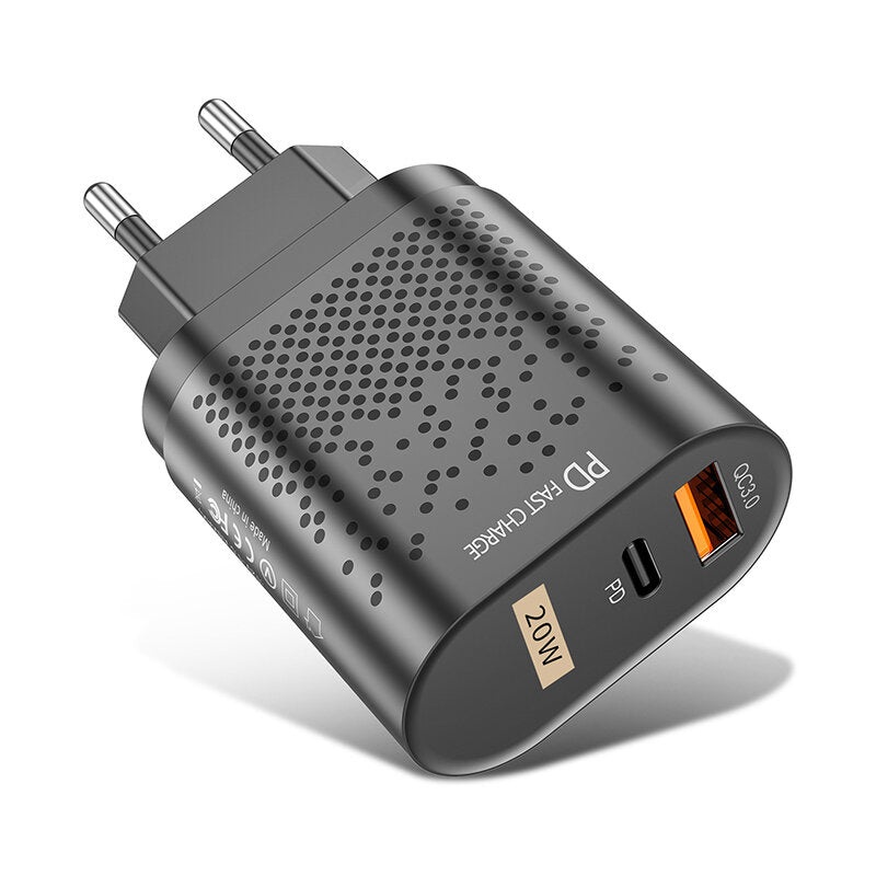 PD20W 2-Port USB PD Charger Dual 20W USB-C PD QC3.0 Fast Charging Wall Charger Adapter EU Plug for iPhone 12 13 14 14 Pro 14 Pro Max for Huawei Mate50 for Samsung Galaxy S22 for Redmi K60