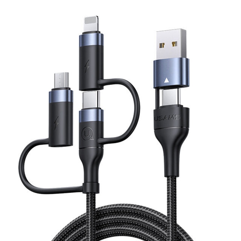 USAMS U62 60W 3 in 1 USB-A/Type-C to Type-C/Micro/iP Cable Fast Charging Data Transmission Braided Core Line 1.2M Long for iPhone 14 Pro for Huawei P50 for ViVo Y70s for Xiaomi Mi 13