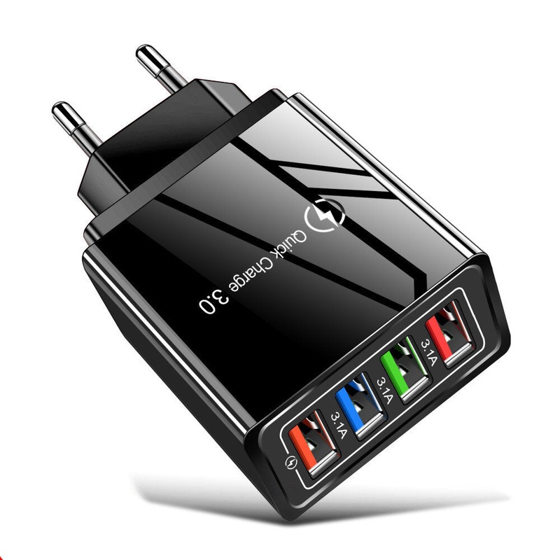 USLION 3.1A 4 USB Ports QC 3.0 Travel Fast Charger EU Wall Adapter For iPhone 14 14 Plus 14 Pro Max for iPad Pro For Samsung Galaxy S22 Ultra Galaxy Z Flip 4 For Xiaomi Mi 12T Redmi Note 12 Huawei P50