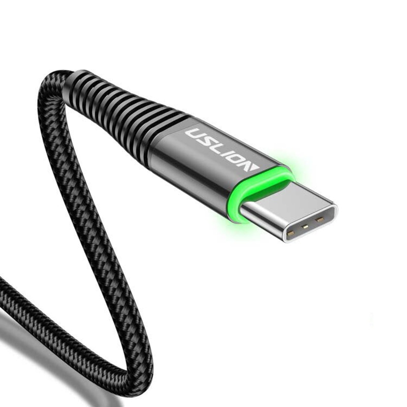 USLION 3A LED Light USB to Type-C Cable Fast Charging Data Transmission Cord Line 0.5M/1M/2M Long For Samsung Galaxy S22 Ultra Galaxy Z Flip 4 For Xiaomi Mi 12T Redmi Note 12 Huawei P50