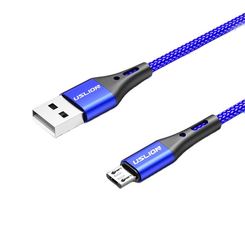 USLION 3A USB-A to Micro USB Cable QC2.0 QC3.0 Fast Charging Data Transmission Nylon Weaving Core Line 0.5M/1M/2M Long for Oneplus 7 Huawei P30 MI9 S10 S10+