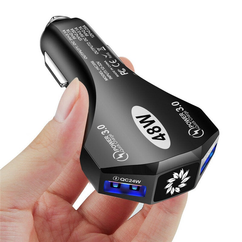 USLION 48W 2-Port USB Car Charger Adapter Dual 24W QC3.0 Fast Charging with Blue LED for iPhone12 13 14 Pro 14 Pro Max for Huawei Mate50 for Xiaomi Mi13 for Samsung Galaxy S22 for Honor 80GT
