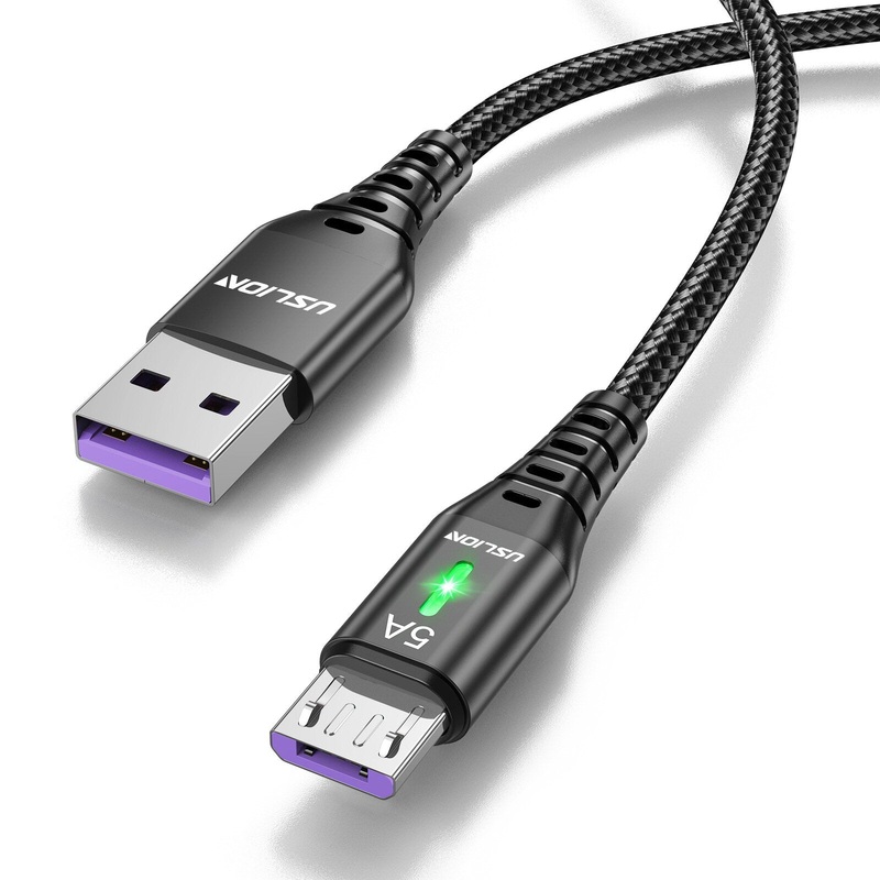 USLION 5A Led Light USB to Micro USB Cable QC 3.0 FCP Fast Charging Data Transmission Nylon Core Line 1M/2M Long For Xiaomi For HUAWEI For Samsung Phone