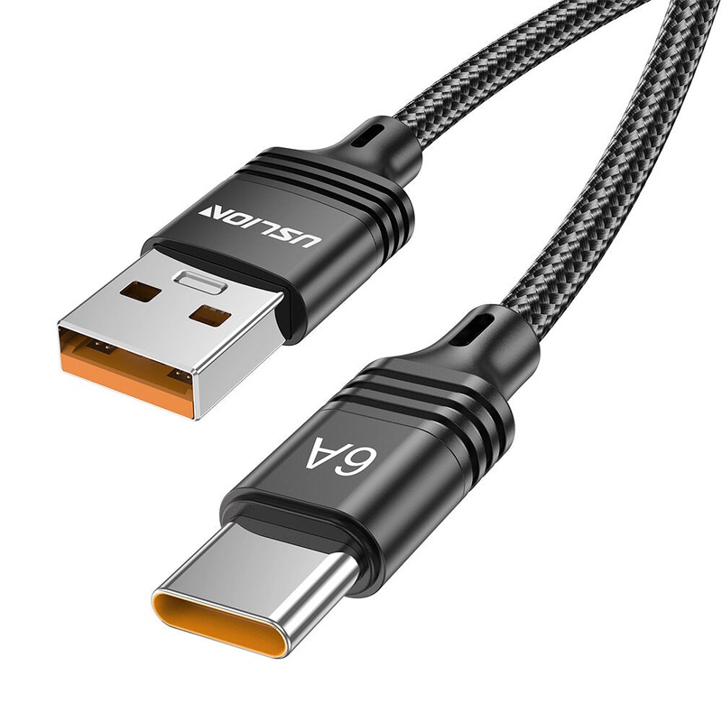 USLION 6A USB-A to Type-C Cable Fast Charging Data Transmission Tinned Copper Core Line 1M/2M Long for Huawei P50 for Samsung Galaxy S22 for Xiaomi 13 for Honor80 GT