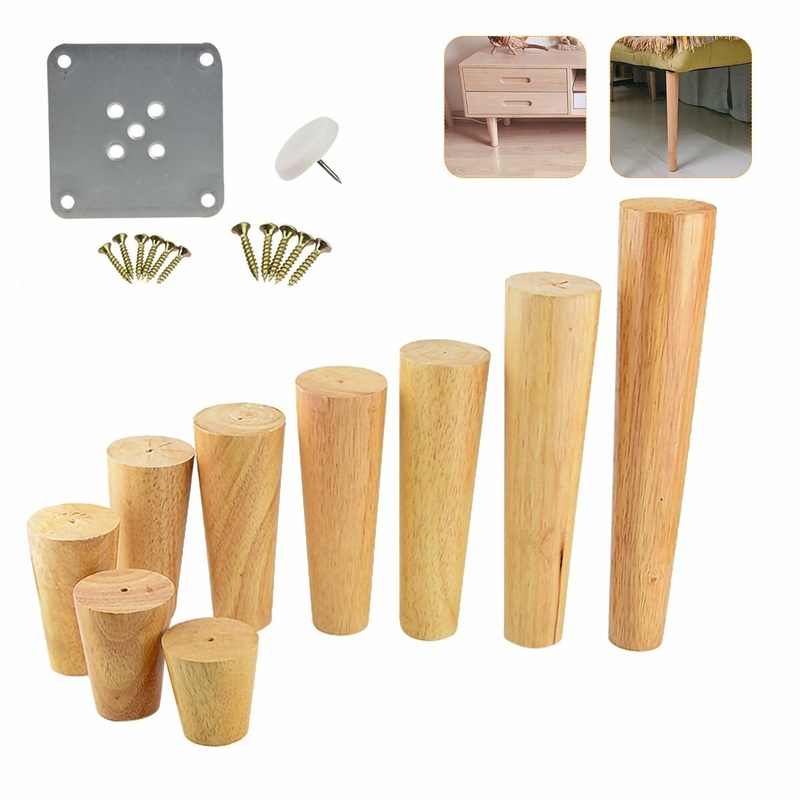 4pcs Oak Wooden Furniture Leg Feet 6-70cm With Iron Plate For Sofa Table Chair Stool