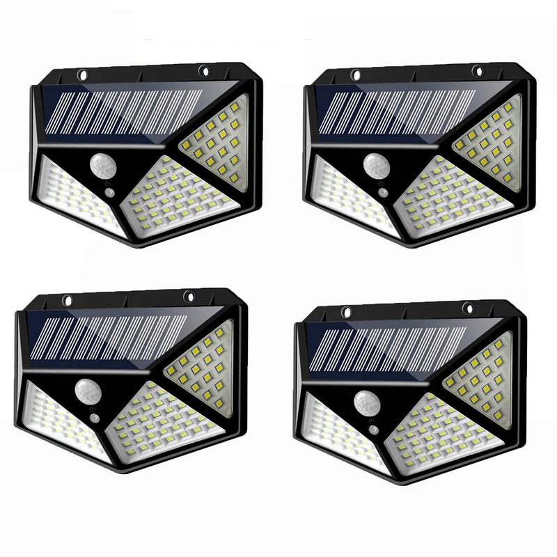 4pcs 100 LED Solar Powered PIR Motion Sensor Wall Light Outdoor Garden Lamp 3 Modes