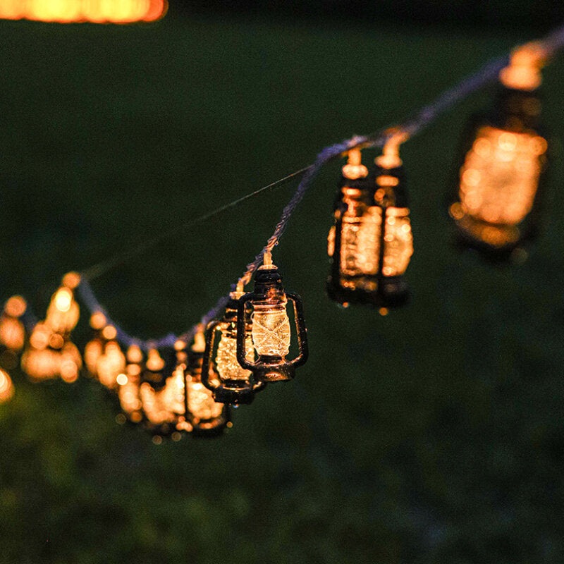 5m 7m LED Retro Kerosene Lamp Solar String Light Camping Tent Canopy Decoration Ambient Light String