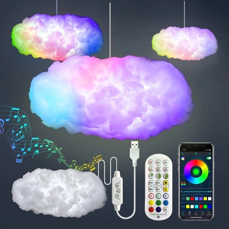 5V USB Cloud Light APP Control Music Synchronization 3D RGBIC Ambient Light Lightnings Simulation Clouds Children’S Room Light