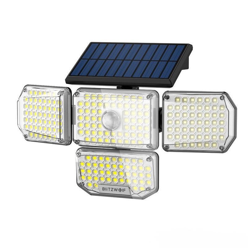 BlitzWolf BW-OLT6 4 Heads Solar Sensor Wall Light with 4-Side Light Output, Rotatable 4 Heads, Sensitive PIR Sensor, 3 Working Modes and IP65 Waterproof