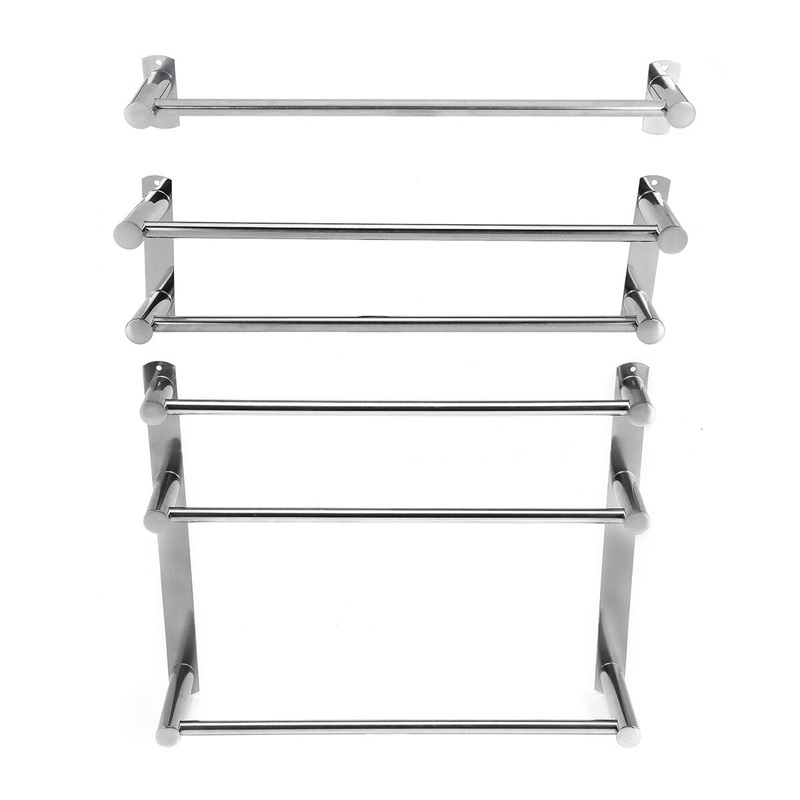 GUGE Towel Rail Rack Stainless Steel 1/2/3 Layer Shelf Holder Hook Wall Mounted Bath