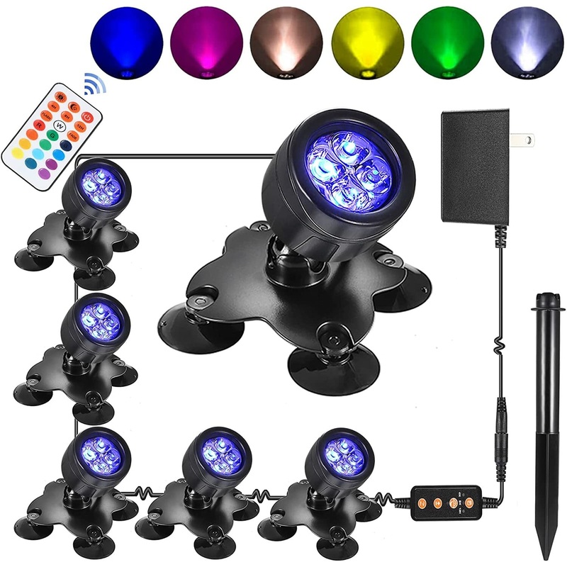LED Pond Lights Led Underwater Fountain Submersible, Outdoor Indoor IP68 Waterproof Landscape Spotlights, 4 Bright LED with 13 Colors for Tree, Flag, Yard, Lawn, Pond