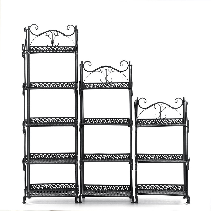 Retro Black Metal Folding Plant Shelf Unit Flower Rack Stand Shoe Stand For Garden Patio Balcony