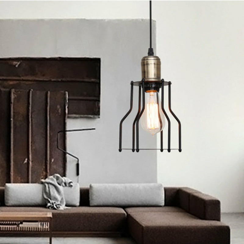 SINGES Industrial 3-Light Pendant Light, Adjustable Flush Mount Ceiling Lighting for Kitchen Island Living Room Bedroom Hallway, Vintage Hanging Pendant Lights Fixture with Metal Cage Shade, Black