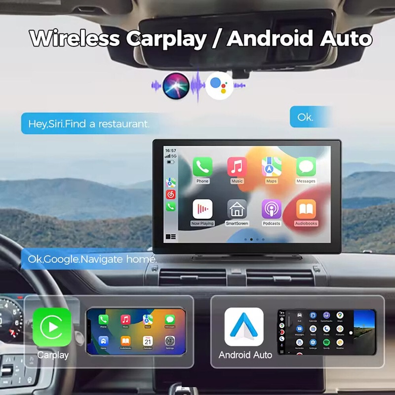 YUEHOO 9 Portable Car MP5 Player Wireless CarPlay android auto Screen Wireless Smart Screen For Central Console Car Radio Stereo Dash Cam ADAS Android Auto BT Car Video Recorder Monitor