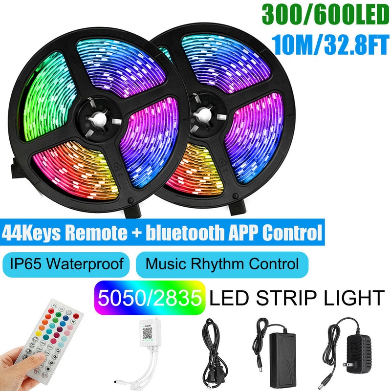 10M SMD5050/2835 RGB Smart LED Strip Light APP Control Music Waterproof Lamp 44 Keys Remote Control + Power Adapter Christmas Decorations Clearance Christmas Lights
