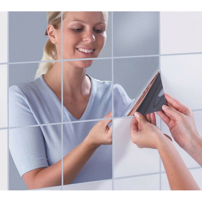 16PCS Bathroom Removeable Self-adhesive Tiles Wall Mirror Stickers Home Decor