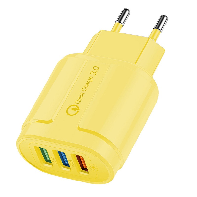 2.1A 3-Port USB Charger Dual 2.1A USB-A+QC3.0 Fast Charging Wall Charger Adapter EU Plug for iPhone 13 14 14Pro for Huawei Mate50 for Samsung Galaxy S23 for Xiaomi 13pro