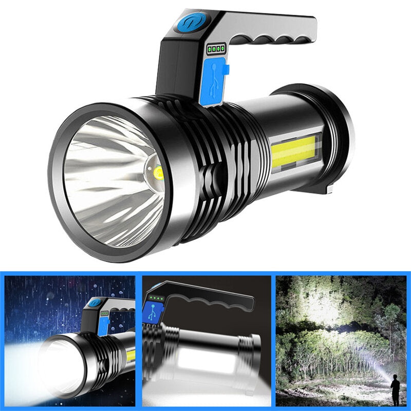2PCS BIKIGHT P500 Double Light 500m Long Range Strong Flashlight with COB Sidelight USB Rechargeable Powerful Handheld Spotlight LED Searchlight