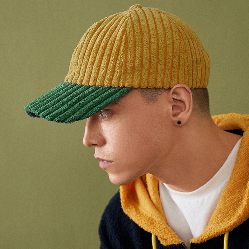 Collrown Men Corduroy Contrast Color Casual Youth Personality Sunvisor Curve Brim Baseball Hat