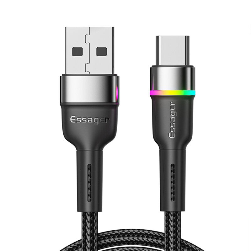 ESSAGER 3A USB-A to Type-C Cable Fast Charging Data Transmission Copper Core Line 2M Long for Huawei Mate50 for Samsung Galaxy S23 for Oppo Reno9 for Xiaomi 13pro