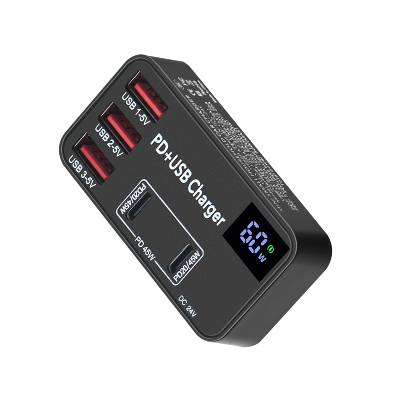 H988B 60W 5-Port Desktop Charging Station 3*USB-A+2*USB-C PD Charger Adapter EU Plug for iPhone 13 14 14 Pro 14 Pro Max for Samsung Galaxy S23 for Huawei Mate50 for Redmi K60