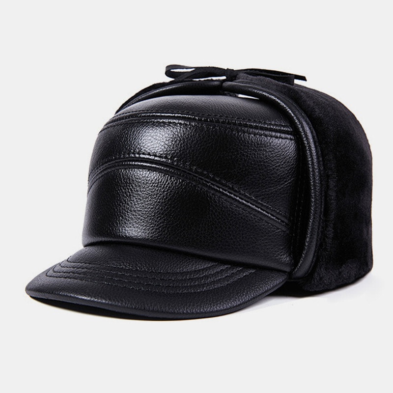 Men Genuine Leather Ear Protection Plus Thicken Keep Warm Windproof Basebal Hat