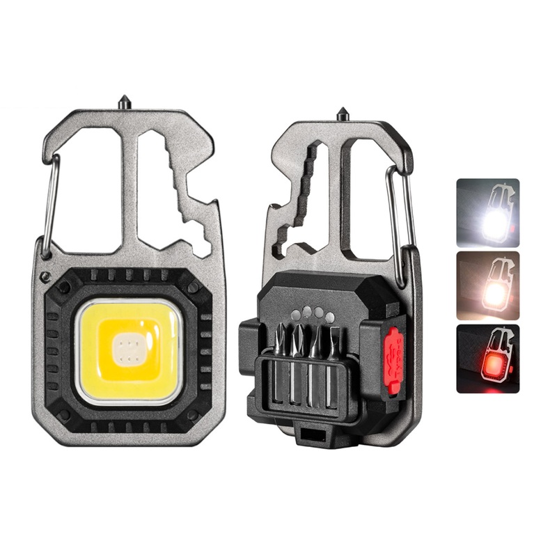 Mini COB LED Flashlight Keychain Lights Screwdriver Emergency Wrench Hammer Portable Key Ring Work Light Torch Outdoor Camping