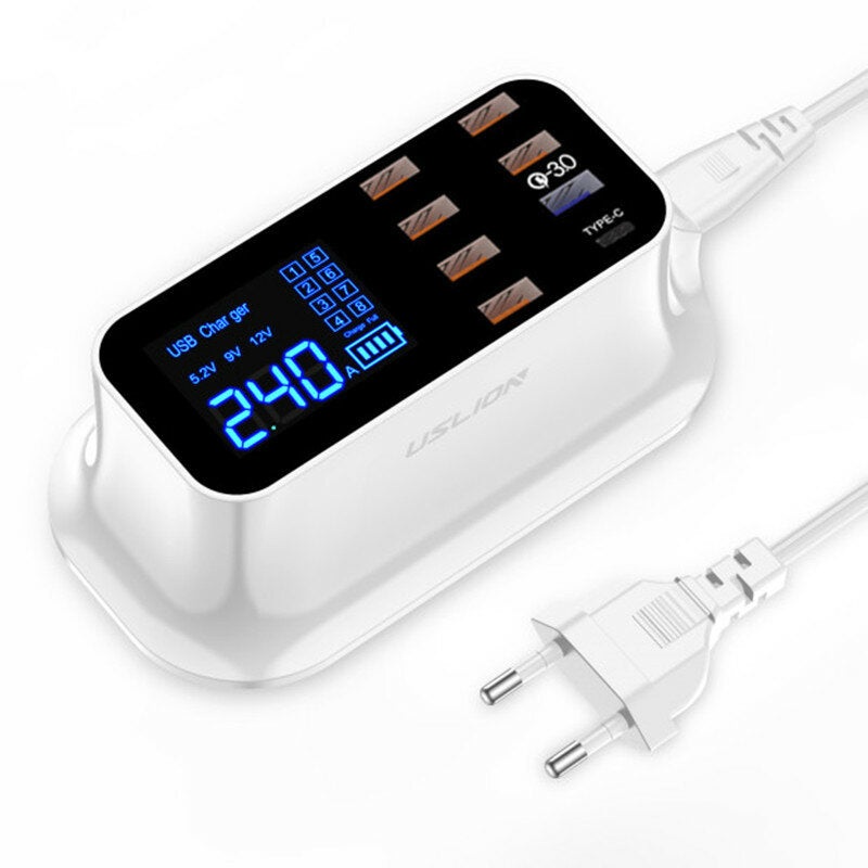 USLION 40W 8-Port USB Charger USB-A*6+QC3.0+Type-C Fast Charging Desktop Charging Station EU Plug for iPhone 14 Pro 14 13 for Redmi K60 for Huawei Mate50 for Samsung Galaxy S23