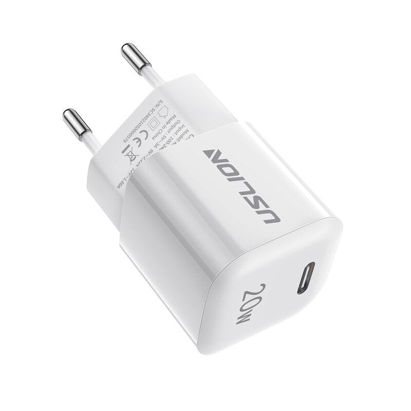 Uslion PD20W 1-Port USB PD Charger Fast Charging Wall Charger Adapter EU Plug for iPhone 13 14 14Pro 14Pro Max for Huawei Mate50 for Samsung Galaxy S23