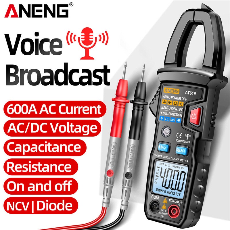 ANENG AT619 Digital Voice Broadcast Multimeter Clamp Professional AC/DC Clamp Meter Ammeter Current Clamp Tester for Electrician
