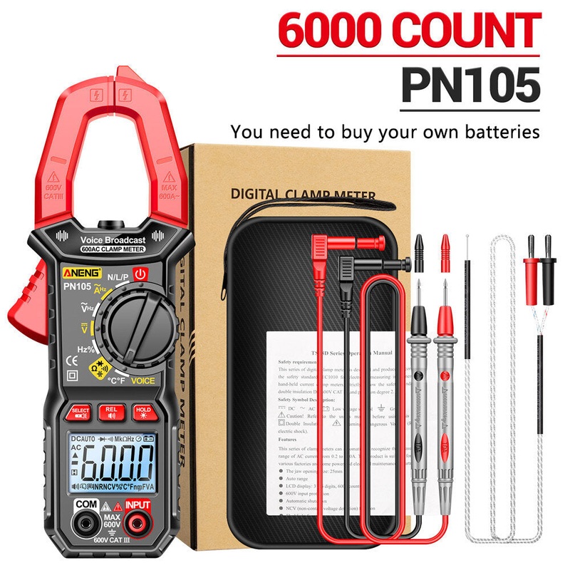 ANENG DC Digital Multimer PN105 DC Clamp Meter AC/DC Current Amp Meter 6000 Counts Current Volt Temp Capacitance Resistance Diodes