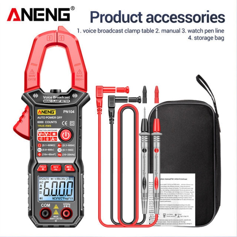 ANENG PN104 Clamp Meter AC Current Voice Broadcast Multimeter AC DC Voltage Tester Car Amp Hz Capacitance NCV Ohm Tester Tools