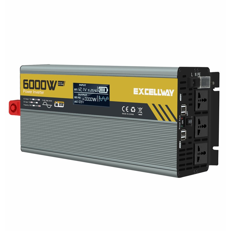 Excellway 1000/2000/3000/4000/6000W(Peak) Car Power Inverter 220V 60Hz DC 12V/24V Converter with LCD Display Dual AC Outlets Dual USB Car Charger for Car Home Laptop Truck