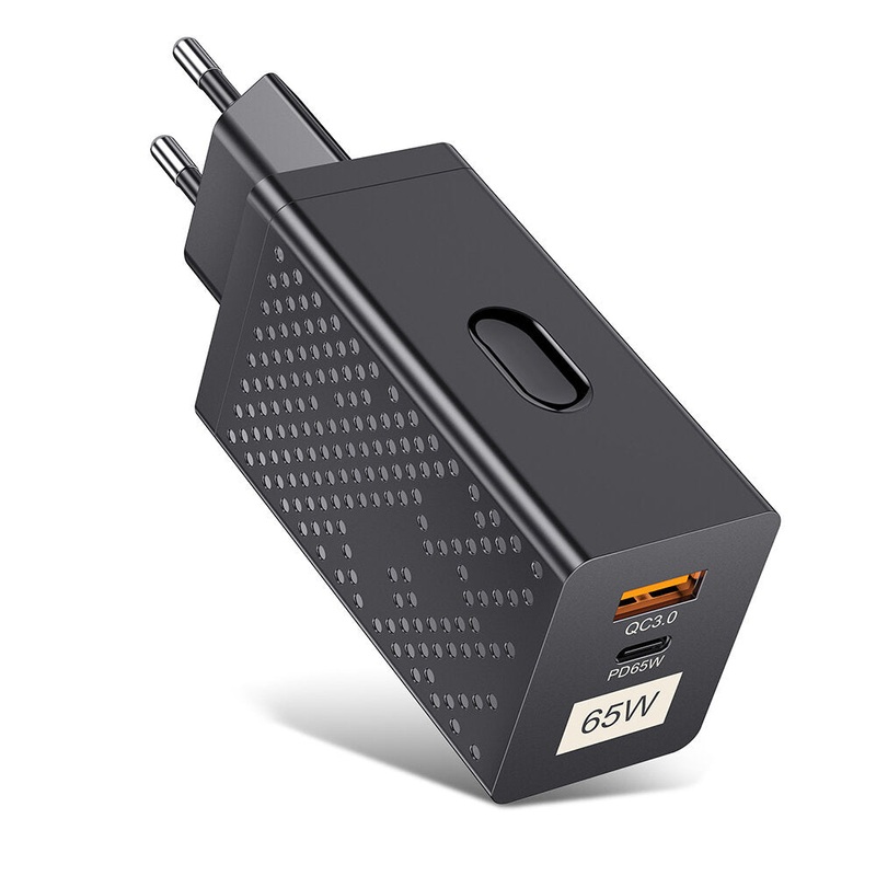 [GaN Tech] USLION PD65W 2-Port USB PD Charger USB-A+USB-C PD QC3.0 SCP FCP AFC PPS Fast Charging Wall Charger Adapter EU Plug for iPhone 12 13 14 14 Pro for Samsung Galaxy S23 for Huawei Mate50 for Oppo Reno9